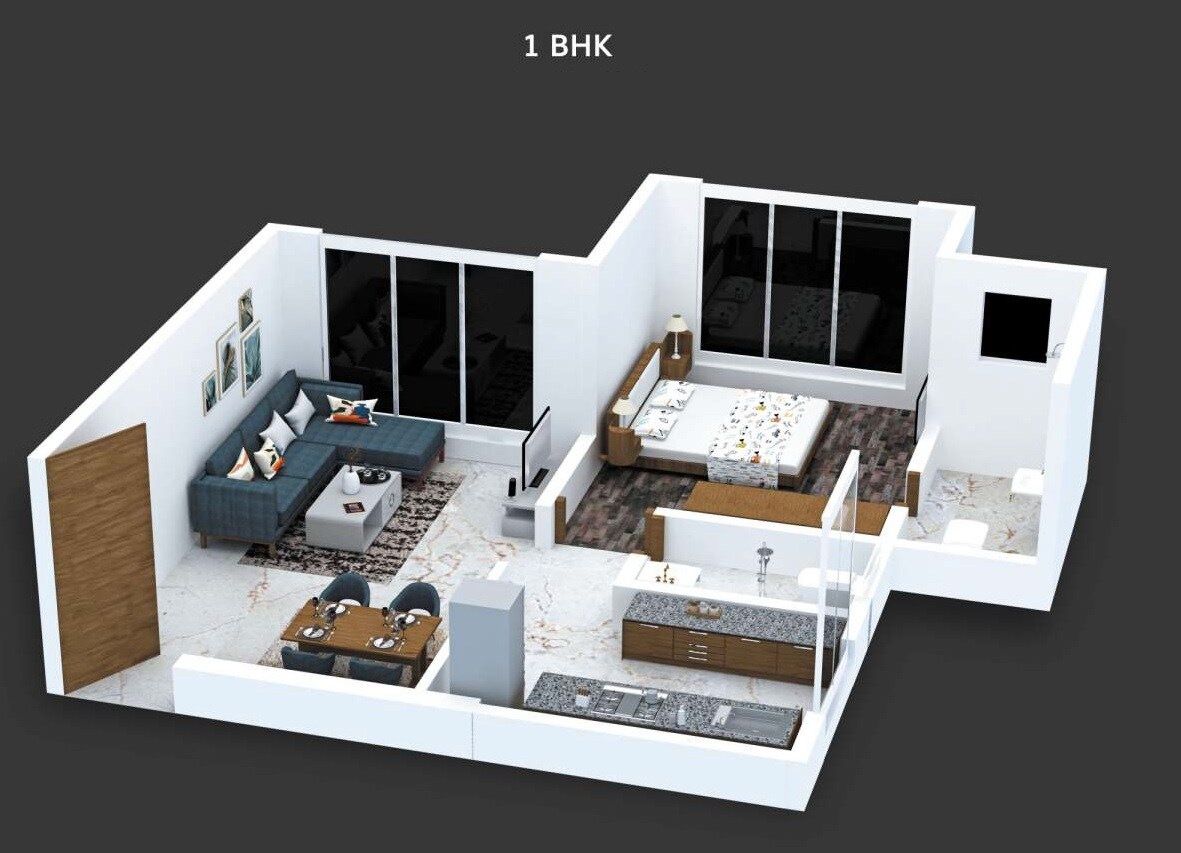 Floor plan of 1 BHK 415 Sq. Ft. Apartment in Navkarmik Shiv Lilam, Mumbai