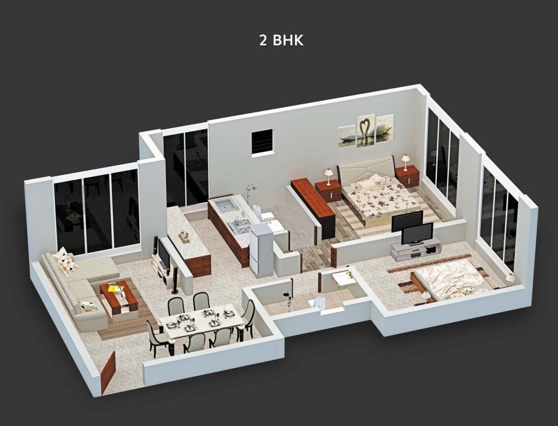 Floor plan of 2 BHK 618 Sq. Ft. Apartment in Navkarmik Shiv Lilam, Mumbai