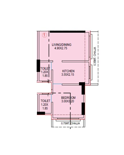 Floor plan of 1 BHK 410 Sq. Ft. Apartment in Navkarmik Shiv Ratnam, Mumbai