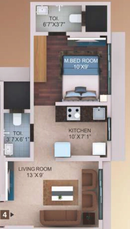 Floor plan of 1 BHK 346 Sq. Ft. Apartment in Navkarmik Shiv Shubharambh, Mumbai