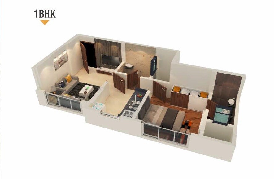 Floor plan of 1 BHK 422 Sq. Ft. Apartment in Navkarmik Shiv Shubharambh, Mumbai