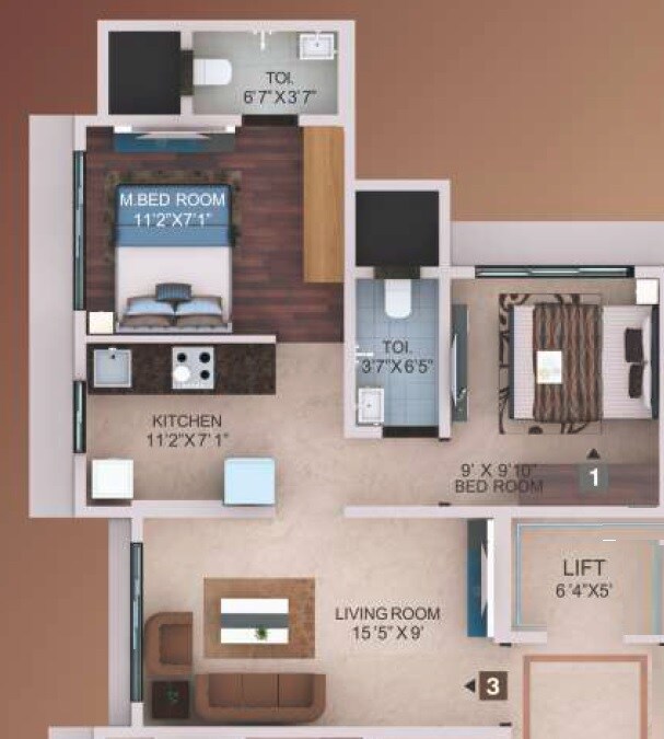 2 BHK 500 Sq. Ft. Apartment