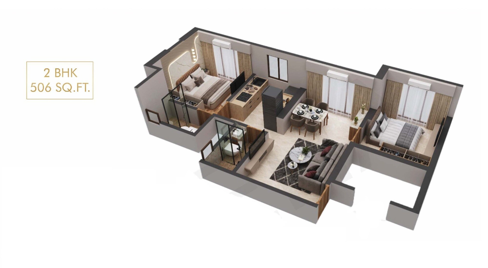Floor plan of 2 BHK 506 Sq. Ft. Apartment in Navkarmik Shiv Sneh, Mumbai