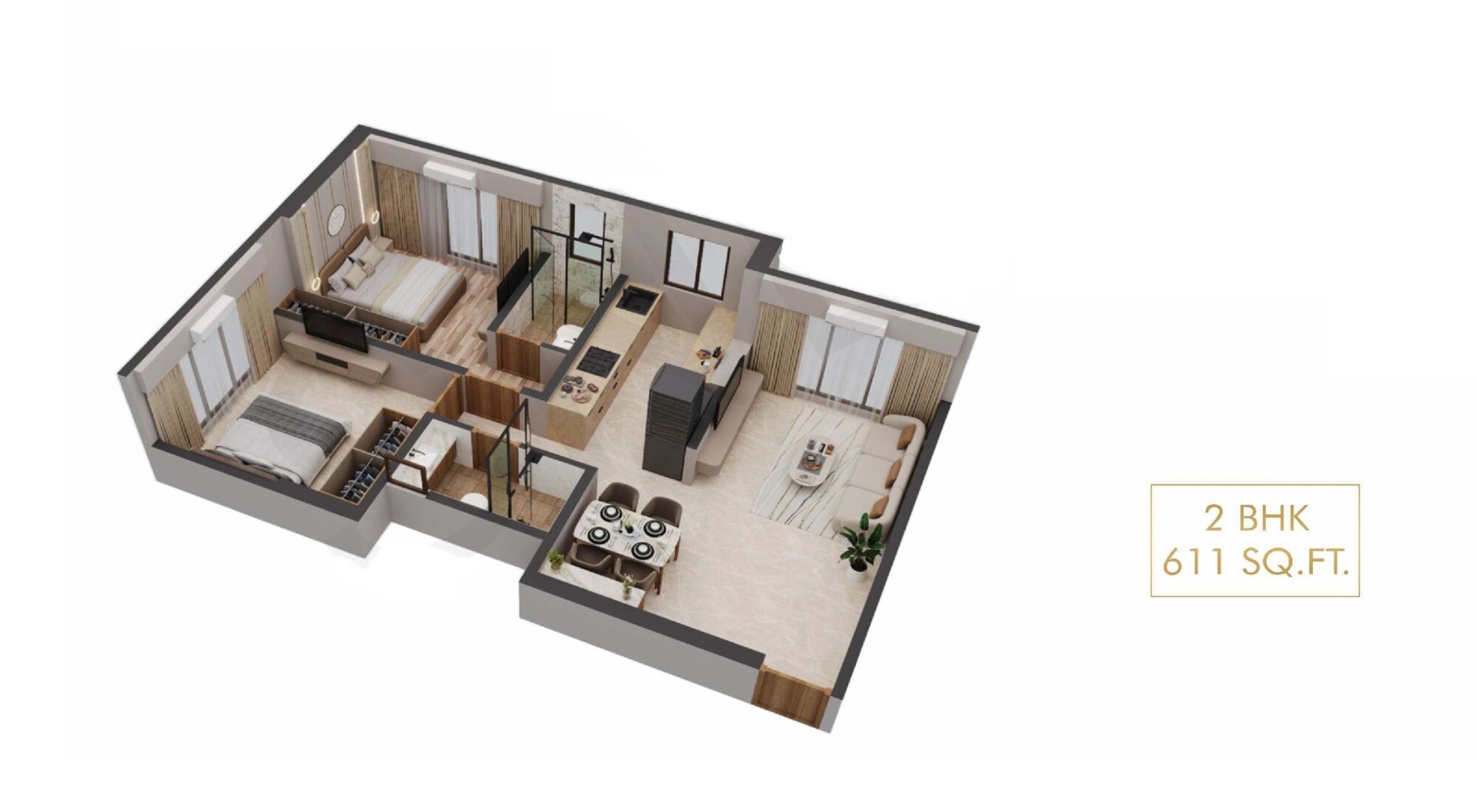 Floor plan of 2 BHK 611 Sq. Ft. Apartment in Navkarmik Shiv Sneh, Mumbai
