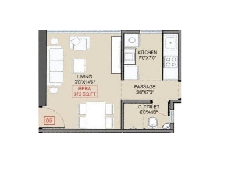 1 BHK 372 Sq. Ft. Apartment
