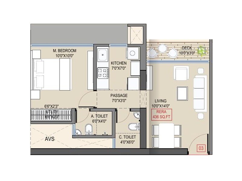 Floor plan of 1 BHK 436 Sq. Ft. Apartment in Navkarmik Shiv Vardaan, Mumbai