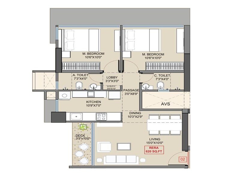 2 BHK 620 Sq. Ft. Apartment