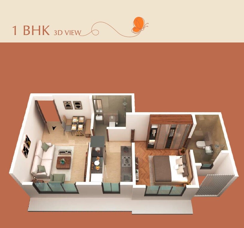 Floor plan of 1 BHK 405 Sq. Ft. Apartment in Navnath Jayas, Mumbai