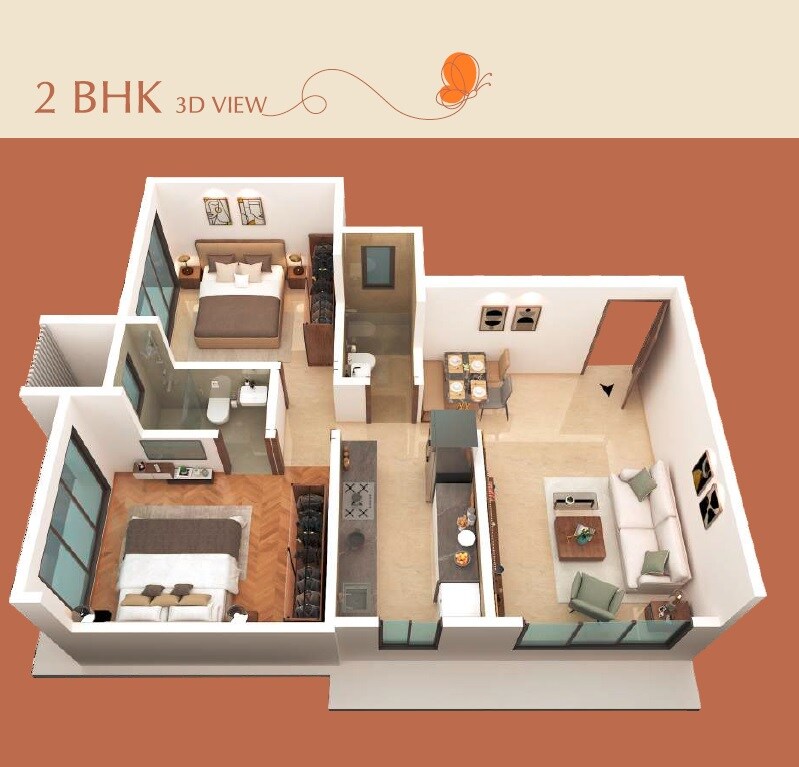 Floor plan of 2 BHK 608 Sq. Ft. Apartment in Navnath Jayas, Mumbai