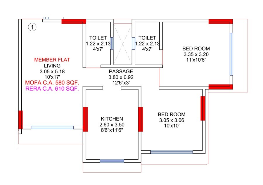 2 BHK 610 Sq. Ft. Apartment