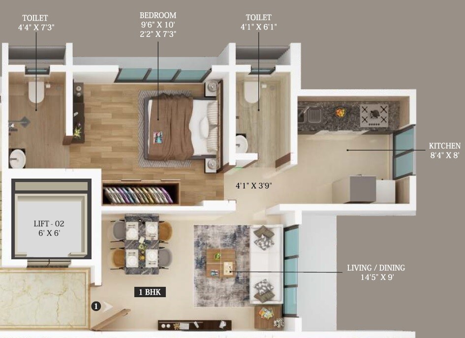 Floor plan of 1 BHK Apartment - 399 sq. ft. in Navpadh Ganga Sadan, Mumbai