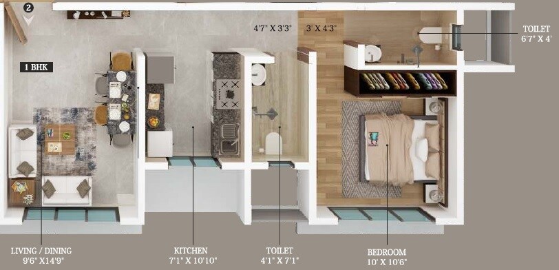 Floor plan of 1 BHK Apartment - 427 sq. ft. in Navpadh Ganga Sadan, Mumbai