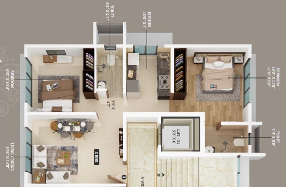 Floor plan of 2 BHK Apartment - 544 sq. ft. in Navpadh Ganga Sadan, Mumbai