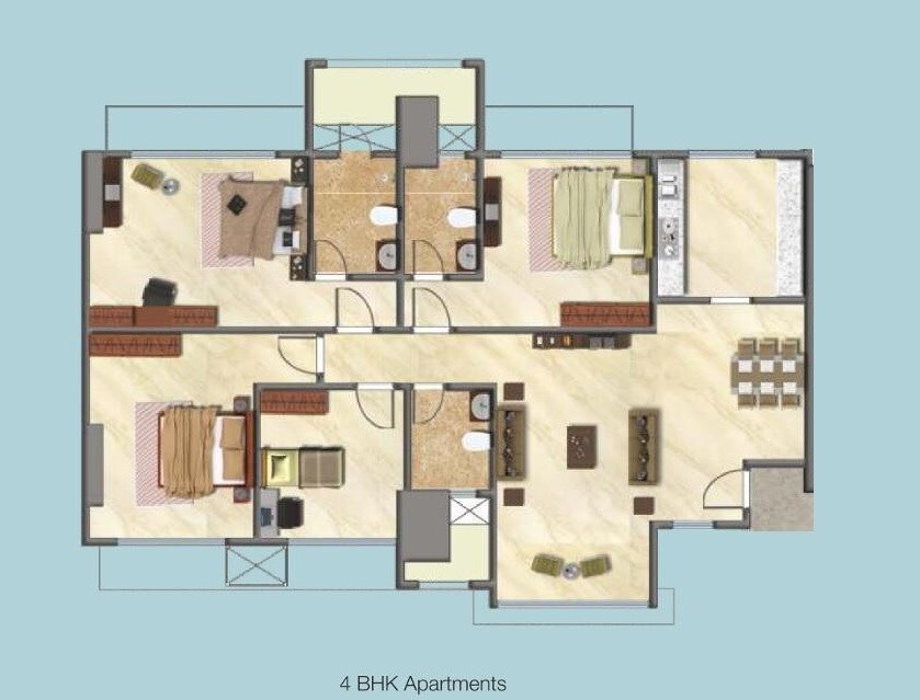 Floor plan of 4 BHK 1389 Sq. Ft. Apartment in ND Palai Towers, Mumbai
