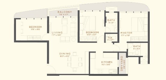 Floor plan of 2 BHK 1019 Sq. Ft. Apartment in NDW Vipin Residency, Mumbai