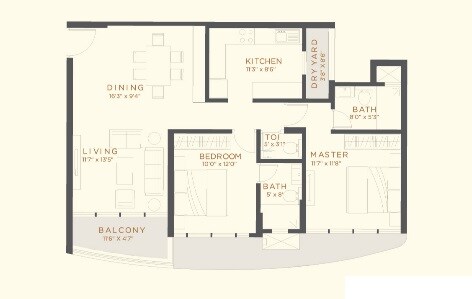 Floor plan of 2 BHK 606 Sq. Ft. Apartment in NDW Vipin Residency, Mumbai