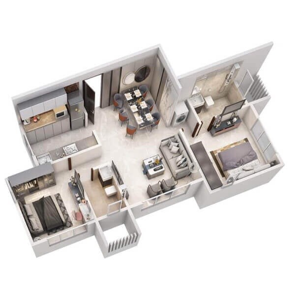 Floor plan of 2 BHK 714 Sq. Ft. Apartment in Neel Sidhi Brindavan, Mumbai