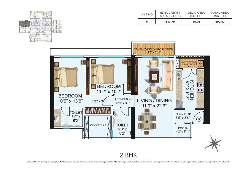 Floor plan of 2 BHK 893 Sq. Ft. Apartment in Neelam Senroofs, Mumbai