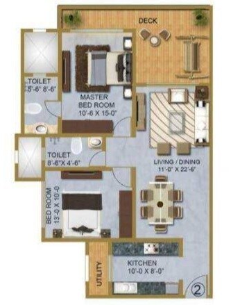Floor plan of 2 BHK 781 Sq. Ft. Apartment in Neelam Solstice, Mumbai