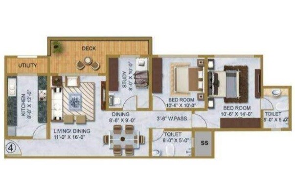 Floor plan of 2 BHK 824 Sq. Ft. Apartment in Neelam Solstice, Mumbai
