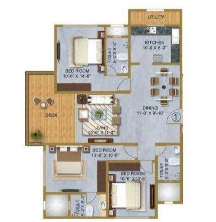 Floor plan of 3 BHK 945 Sq. Ft. Apartment in Neelam Solstice, Mumbai