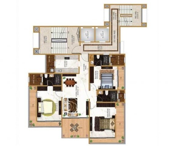 Floor plan of 3 BHK 1476 Sq. Ft. Apartment in Neelam  Spiro, Mumbai