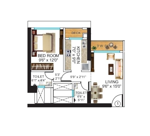 Floor plan of 1 BHK 488 Sq. Ft. Apartment in Neelam Supremo Mulund, Mumbai