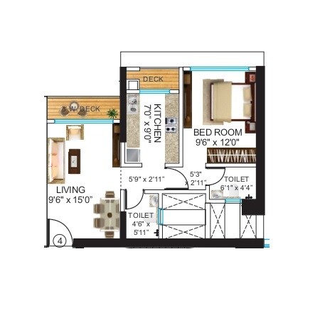 Floor plan of 1 BHK 460 Sq. Ft. Apartment in Neelam Supremo Mulund, Mumbai