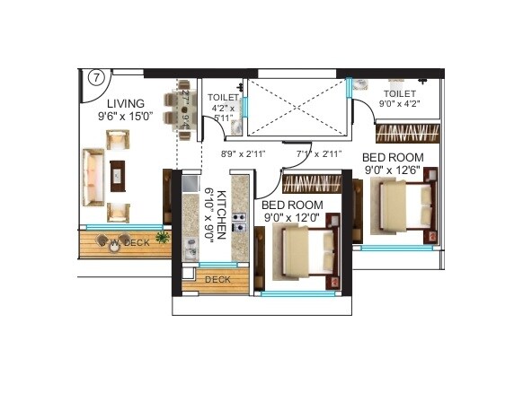 Floor plan of 2 BHK 687 Sq. Ft. Apartment in Neelam Supremo Mulund, Mumbai