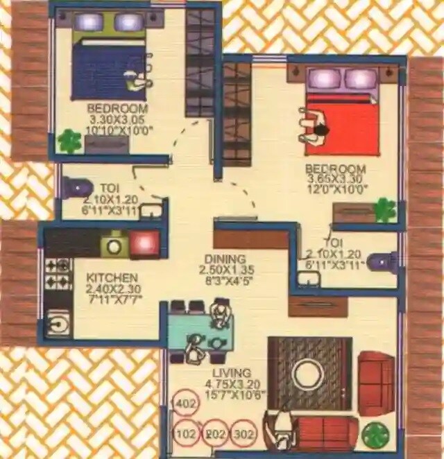 Floor plan of 2 BHK 586 Sq. Ft. Apartment in Neelkamal Heights Borivalli, Mumbai