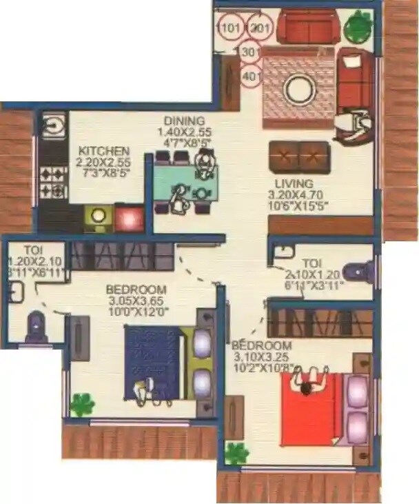 Floor plan of 2 BHK 638 Sq. Ft. Apartment in Neelkamal Heights Borivalli, Mumbai