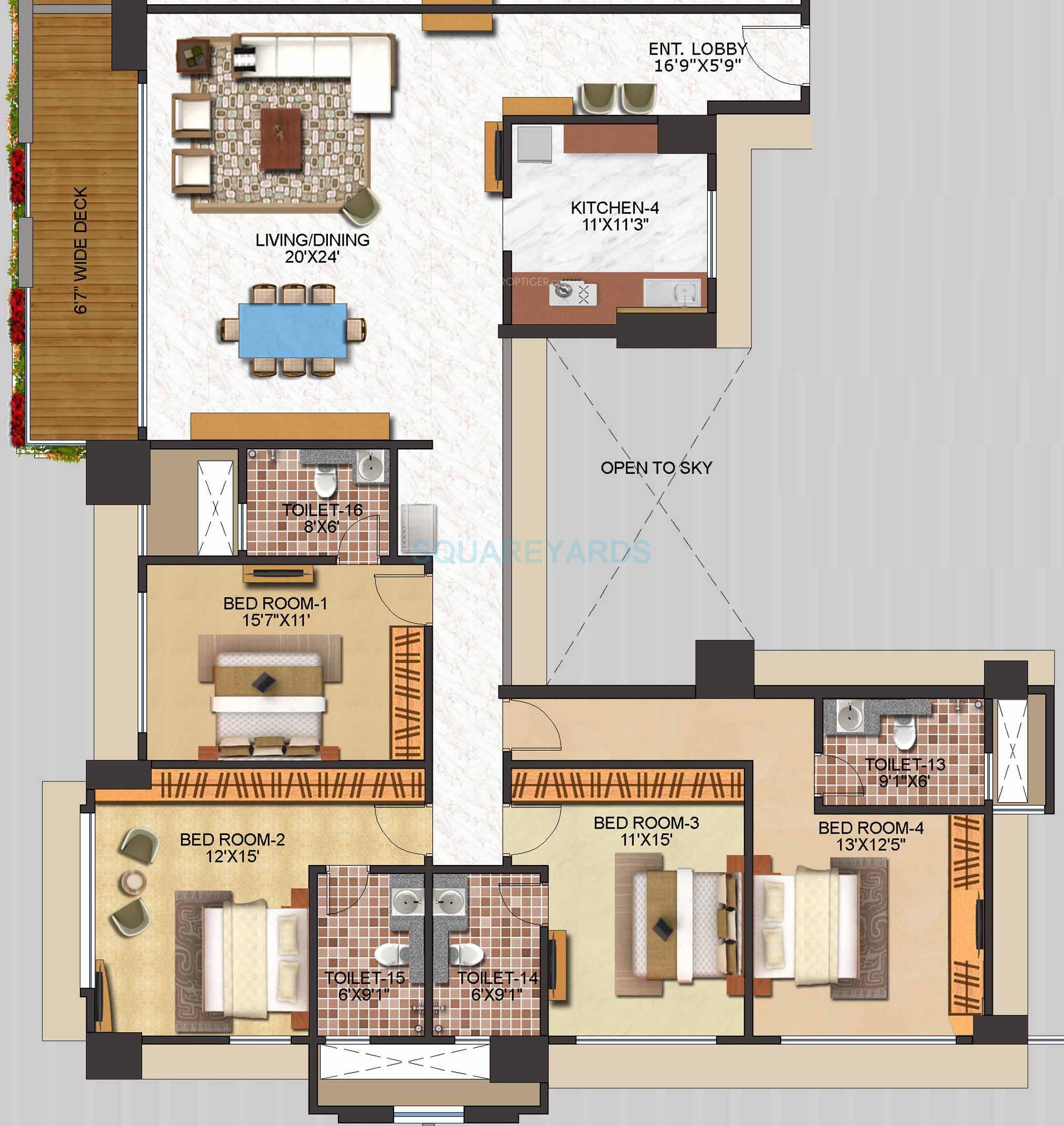 Floor plan of 4 BHK 3102 Sq. Ft. Apartment in Neelkanth Royale, Mumbai