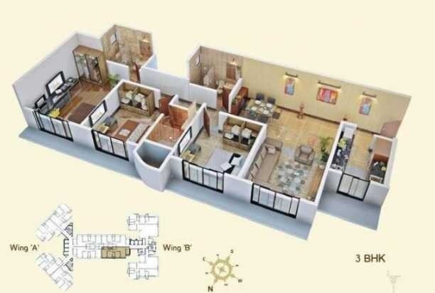 Floor plan of 4 BHK 855 Sq. Ft. Apartment in Neelkanth The Regent, Mumbai