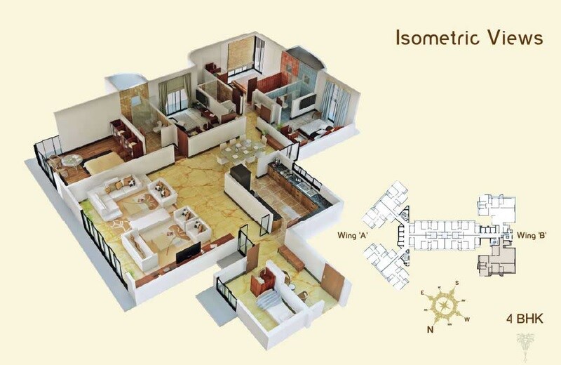 Floor plan of 4 BHK 2127 Sq. Ft. Apartment in Neelkanth The Regent, Mumbai