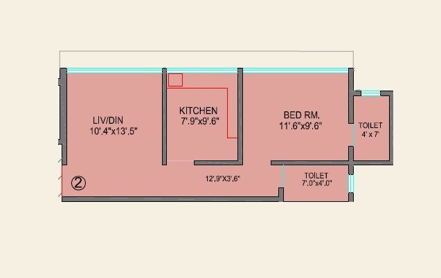Floor plan of 1 BHK 358 Sq. Ft. Apartment in Neelyog Aashiyana, Mumbai