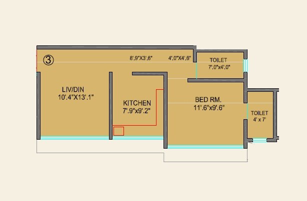 Floor plan of 1 BHK 456 Sq. Ft. Apartment in Neelyog Aashiyana, Mumbai