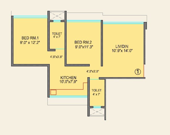 Floor plan of 2 BHK 550 Sq. Ft. Apartment in Neelyog Aashiyana, Mumbai