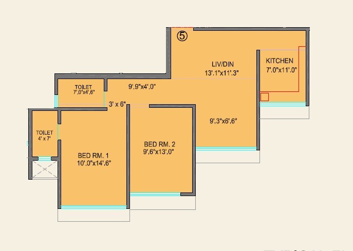 Floor plan of 2 BHK 684 Sq. Ft. Apartment in Neelyog Aashiyana, Mumbai