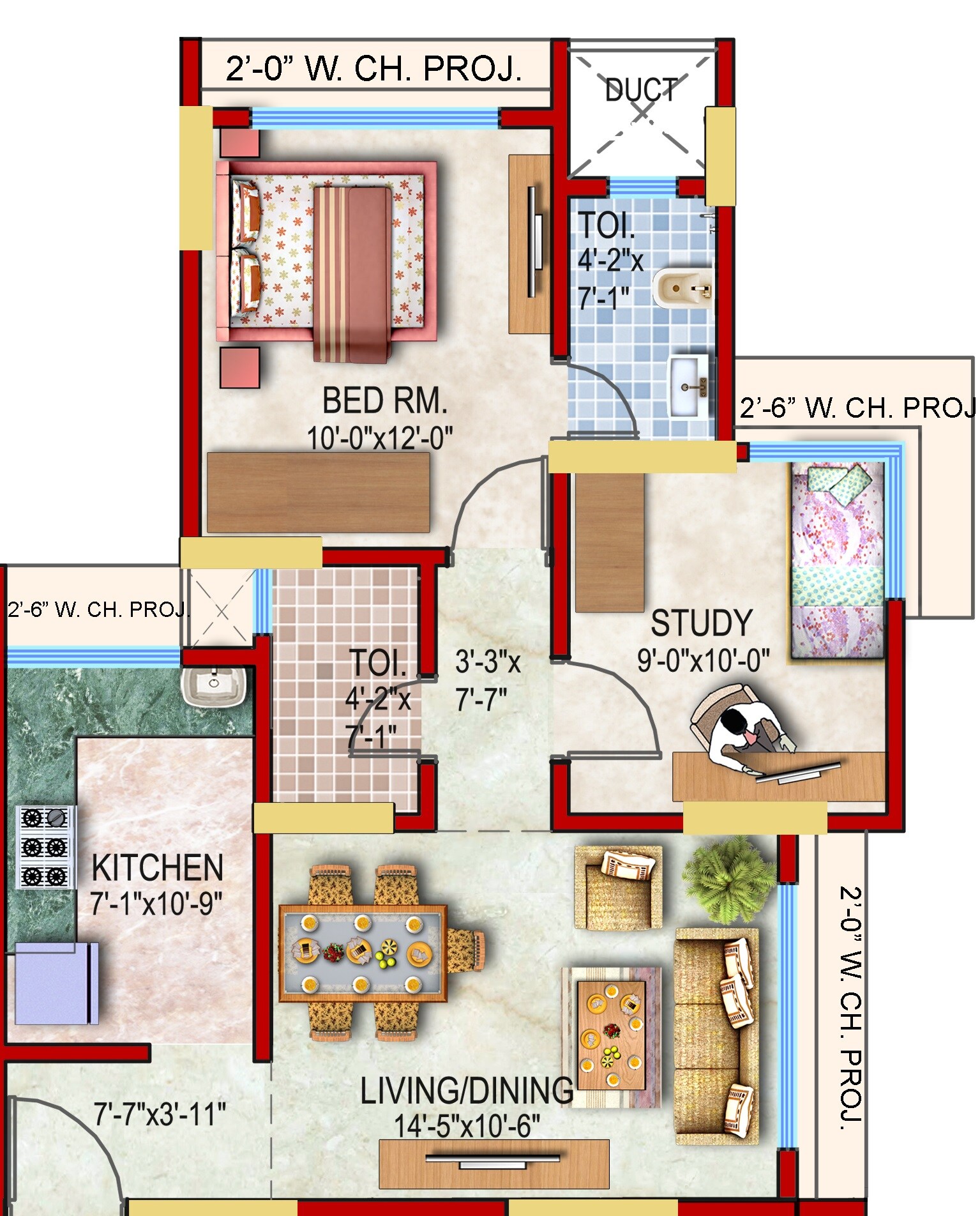 Floor plan of 2 BHK 586 Sq. Ft. Apartment in Neelyog Virat, Mumbai