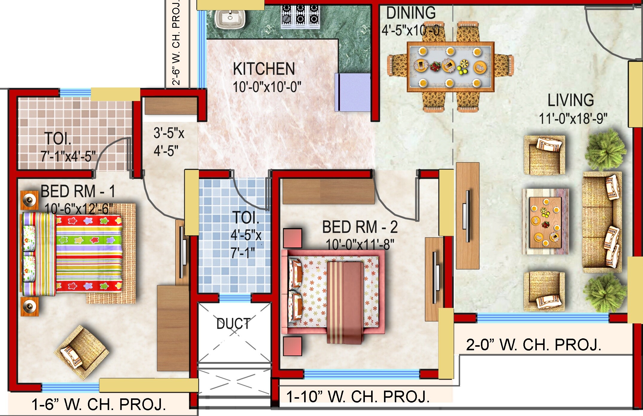 Floor plan of 2 BHK 712 Sq. Ft. Apartment in Neelyog Virat, Mumbai