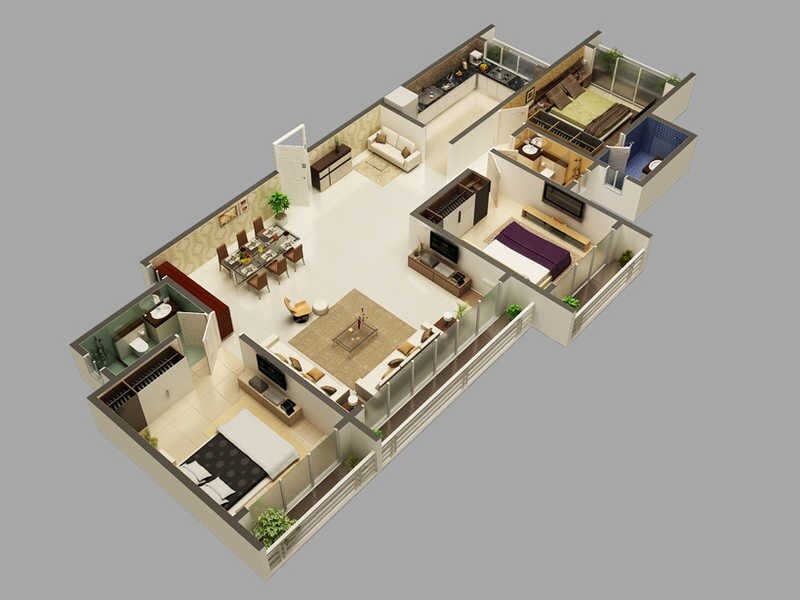 Floor plan of 3 BHK 1108 Sq. Ft. Apartment in Neev Amberwood Mumbai, Mumbai
