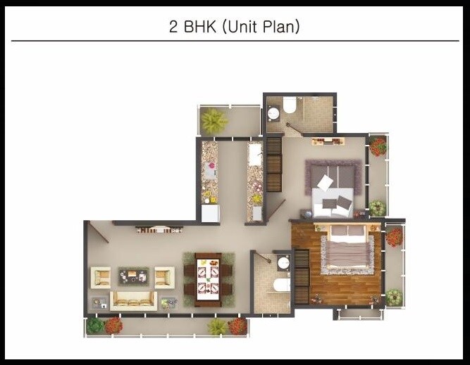 Floor plan of 2 BHK Apartment - 601 sq. ft. in Neev Galaxy, Mumbai