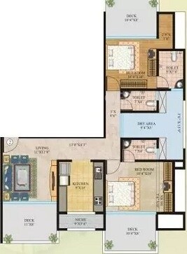 Floor plan of 2 BHK 1674 Sq. Ft. Apartment in NeevIvory Tower, Mumbai
