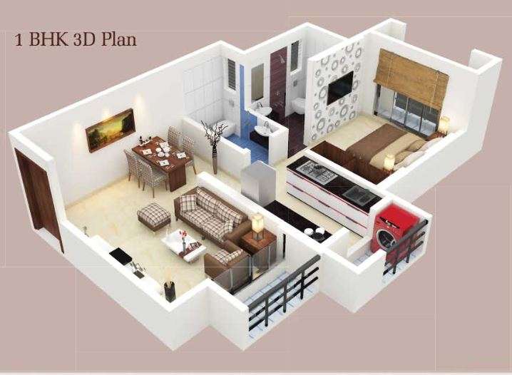 1 Bhk 400 Sq Ft Apartment For In, 400 Sq Ft House Plans 3d