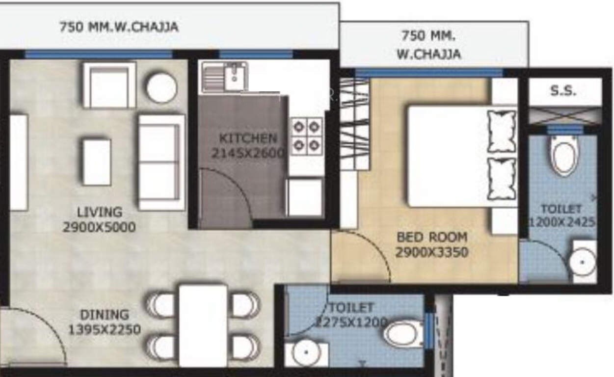 Floor plan of 1 BHK Apartment - 725 sq. ft. in Neminath Rosebud, Mumbai