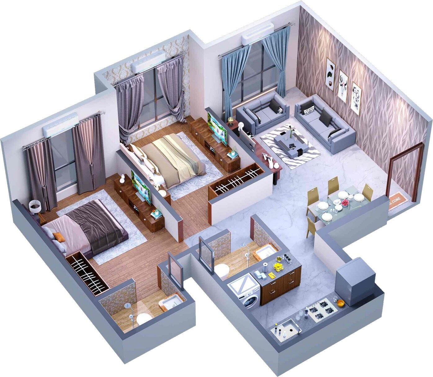Floor plan of 2 BHK 615 Sq. Ft. Apartment in Neminavkar Dudhreshi, Mumbai