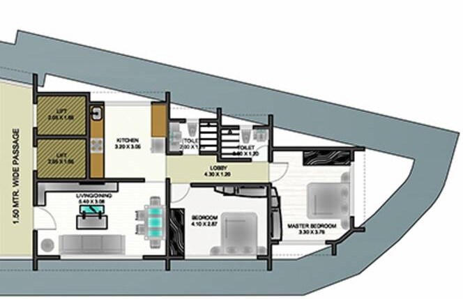 Floor plan of 2 BHK 646 Sq. Ft. Apartment in Neo Amity, Mumbai