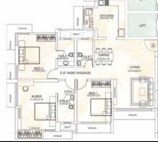 3 BHK 1600 Sq. Ft. Apartment