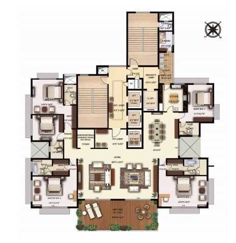 Floor plan of 5 BHK 3365 Sq. Ft. Apartment in Neptune Lotus, Mumbai