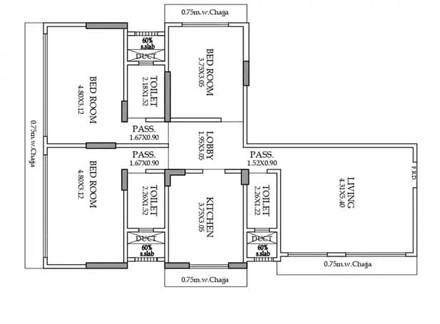 Floor plan of 3 BHK Apartment - 1085 sq. ft. in Nestor Tribeca, Mumbai